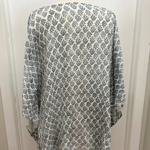 J Jill Blue White Embroidered Poncho Swim Coverup Boho Coastal Resort S-L - Picture 3 of 8